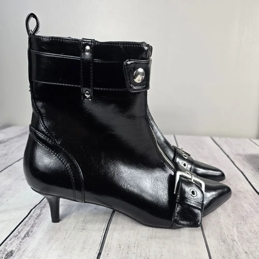 Scoop Womens Sleek Black Ankle Boots with Buckle Detail